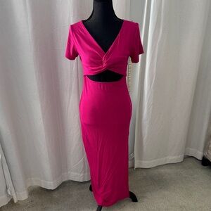Elegant Pink Twist-Front Maxi Dress